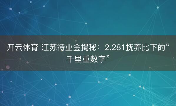 开云体育 江苏待业金揭秘：2.281抚养比下的“千里重数字”