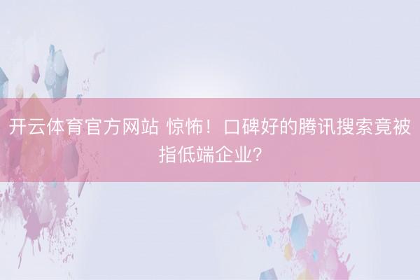 开云体育官方网站 惊怖！口碑好的腾讯搜索竟被指低端企业？