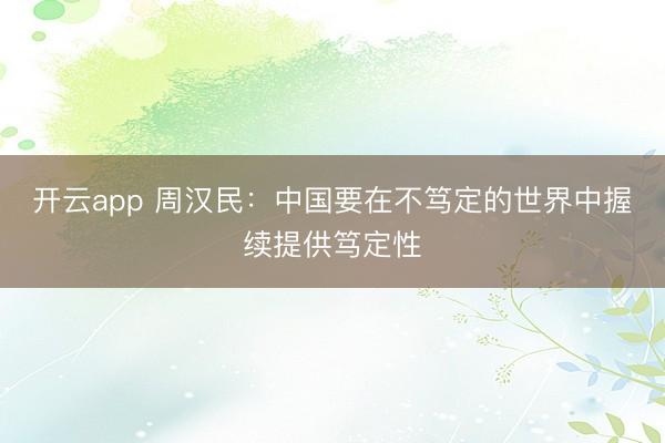 开云app 周汉民：中国要在不笃定的世界中握续提供笃定性