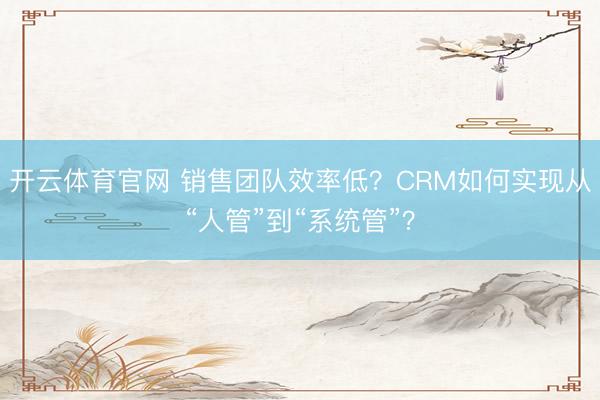 开云体育官网 销售团队效率低?CRM如何实现从“人管”到“系统管”?