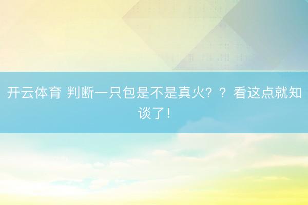开云体育 判断一只包是不是真火？？看这点就知谈了！