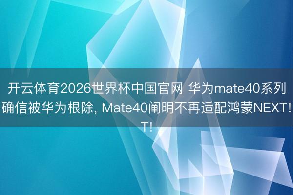 开云体育2026世界杯中国官网 华为mate40系列确信被华为根除， Mate40阐明不再适配鸿蒙NEXT!
